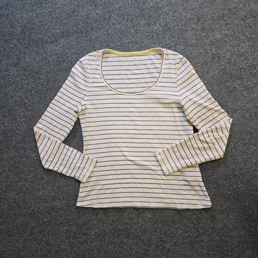 Boden Top Shirt Womens Size 6 White Red Striped Long Sleeve Scoop Neck Career
